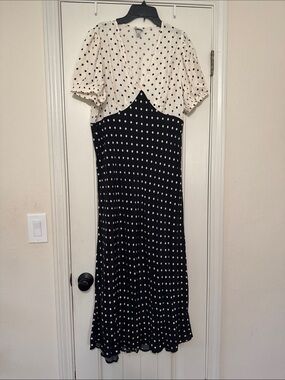 Polka Dot Two-Tone Maxi Dress in Black and Cream